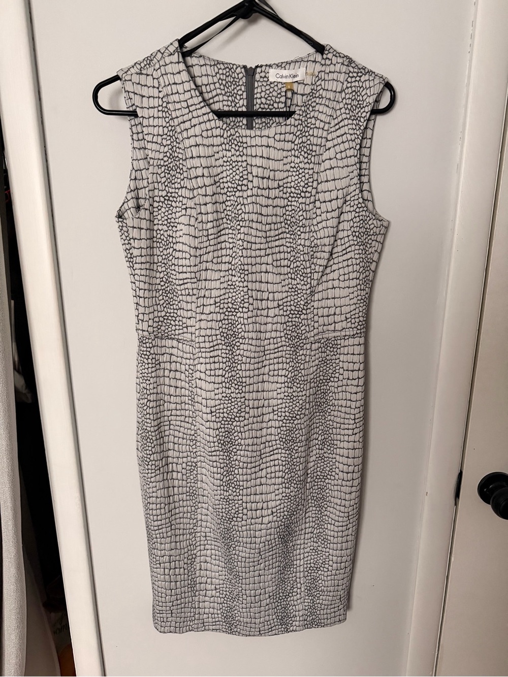 Calvin Klein Black and White Textured Sheath Dress
